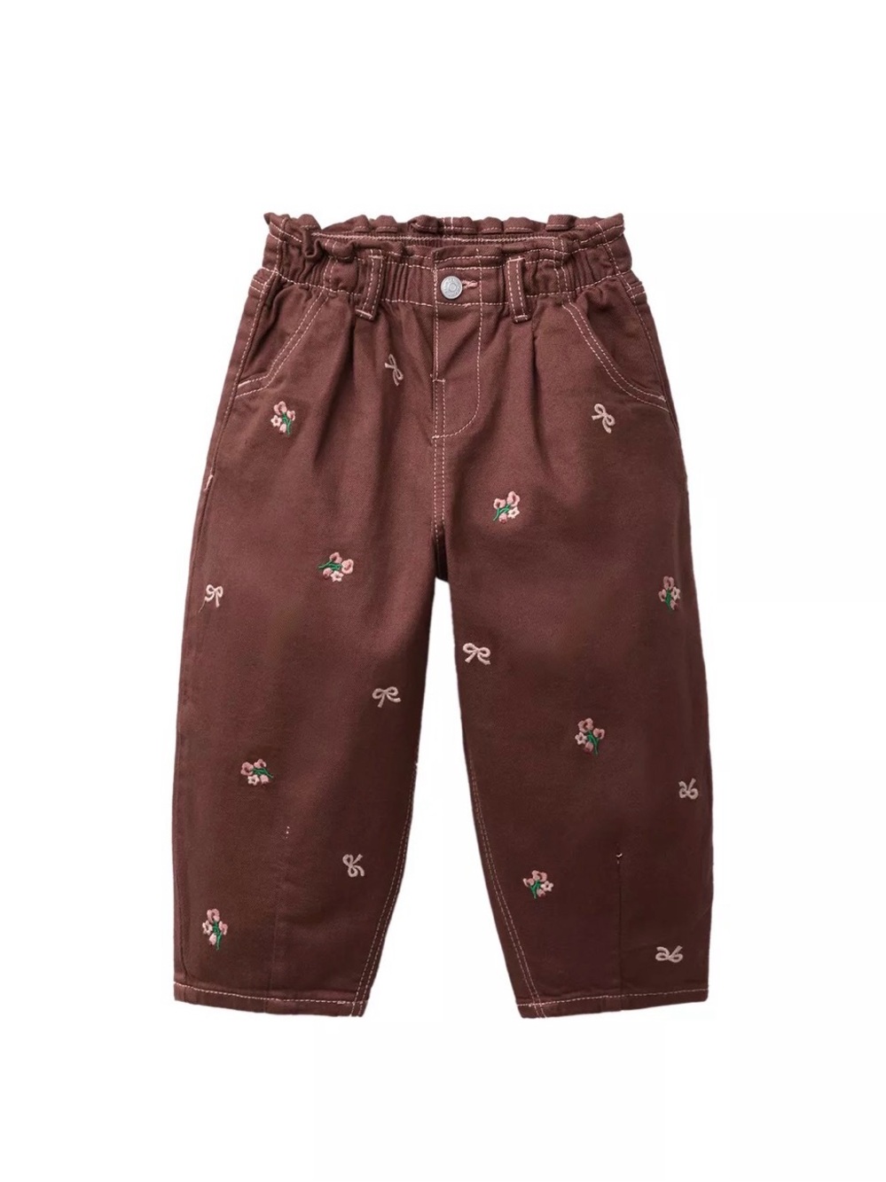 Zara Brown Embroidered Floral Joggers for Kids